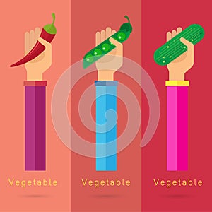 Vector Peas peppers cucumbers icon set arm and hand modern