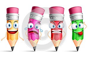 Vector pencil character or mascot colorful set with facial expressions