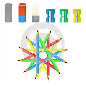 Vector pencil, sharpener and eraser