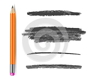 Vector Pencil Strokes, Monochrome Gray Brush Strokes Set Isolated on White Background.