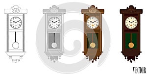 Vector: Pendulum Wall Wooden Clock in colour (color) variations