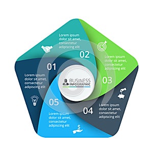 Vector pentagon element for infographic. Business concept with 5 photo