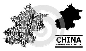 Vector People Collage Map of Beijing Municipality and Solid Map