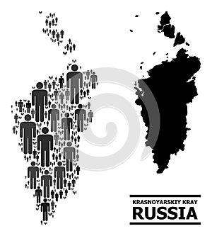 Vector People Collage Map of Krasnoyarskiy Kray and Solid Map