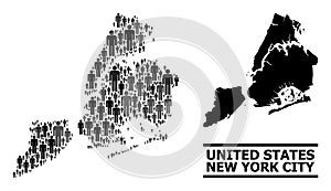 Vector People Collage Map of New York City and Solid Map