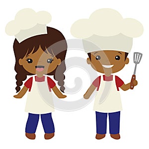 Vector People of Color Cookout Grill Cooks Boy and Girl Illustrations photo