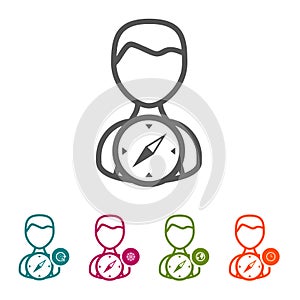 People with Compass icons in thin line Style and flat Design