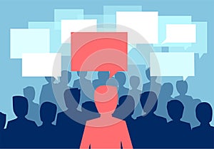 Vector of a people crowd communicating with one person having a different opinion