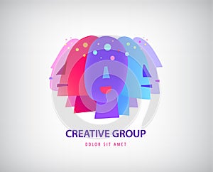 Vector people faces logo. reative team, group, heads with ideas icon isolated