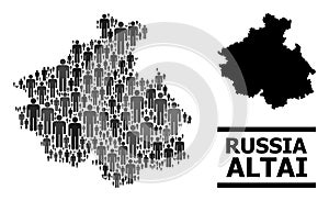 Vector People Mosaic Map of Altai Republic and Solid Map