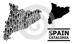 Vector People Mosaic Map of Catalonia and Solid Map