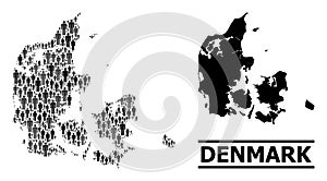 Vector People Mosaic Map of Denmark and Solid Map