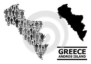 Vector People Mosaic Map of Greece - Andros Island and Solid Map
