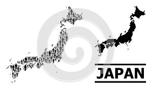 Vector People Mosaic Map of Japan and Solid Map