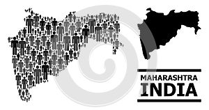 Vector People Mosaic Map of Maharashtra State and Solid Map