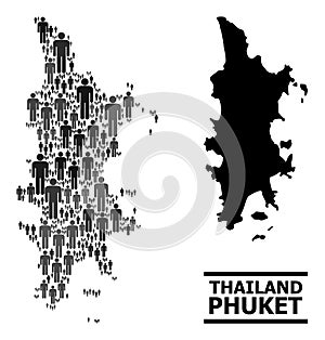 Vector People Mosaic Map of Phuket and Solid Map