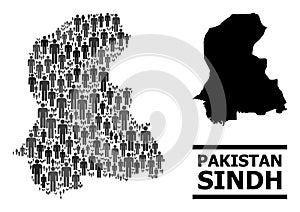 Vector People Mosaic Map of Sindh Province and Solid Map