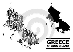 Vector People Mosaic Map of Skyros Island and Solid Map