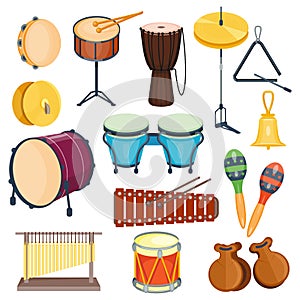 Vector percussion musical instruments flat style