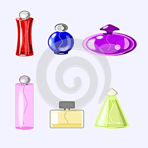 Vector Perfume Icons set of six bottle. Unlabled