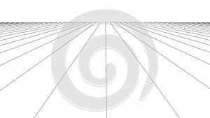 Vector perspective grid. Grid of longitudinal lines. Detailed lines on white background