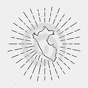 Vector Peru Map Outline with Retro Sunburst.