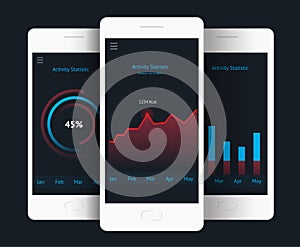 Vector phone with graph, chart, raiting elements