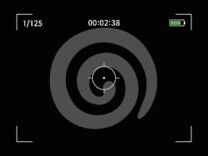 Vector photo camera frame viewfinder screen of video recorder digital display on black background.