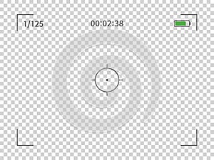 Vector photo camera frame viewfinder screen of video recorder digital display on transparent background.