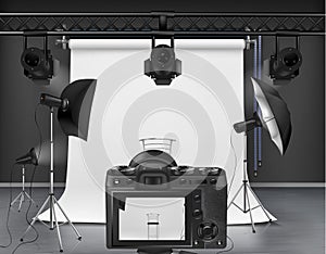 Vector photo studio with equipment for photography