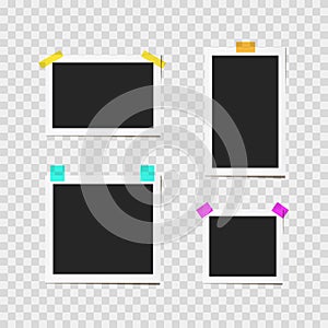 Vector Photography Frames, Set Isolated on Light Transparent Background, Retro Instant Photos, White Frames.