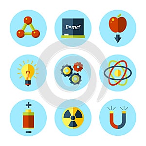 Vector physics icon set in modern flat style.