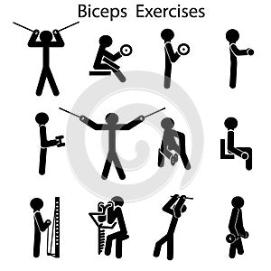 Vector pictogram illustration of most popular exercises for biceps muscle group