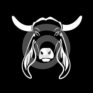 Vector of picture cow head design ,logo design,Farm Animals,Black and white picture,Line animal,on the black background