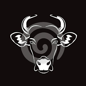 Vector of picture cow head design ,logo design,Farm Animals,Black and white picture,Line animal,on the black background