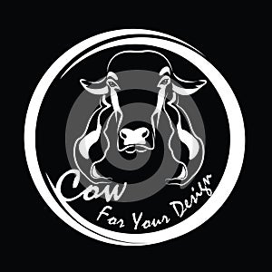 Vector of picture cow head design,Shop sign design ,logo design,Farm Animals,Black and white picture,Line animal,on the black