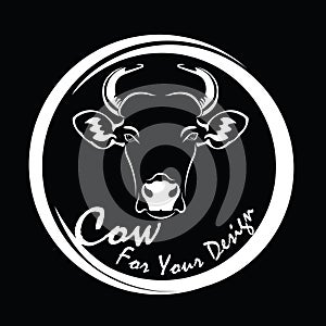 Vector of picture cow head design,Shop sign design ,logo design,Farm Animals,Black and white picture,Line animal,on the black