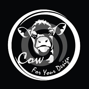 Vector of picture cow head design,Shop sign design ,logo design,Farm Animals,Black and white picture,Line animal,on the black