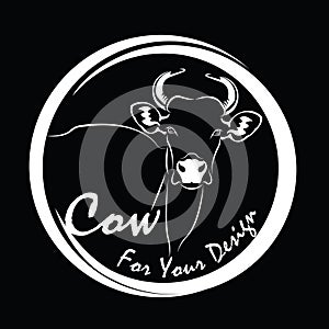 Vector of picture cow head design,Shop sign design ,logo design,Farm Animals,Black and white picture,Line animal,on the black