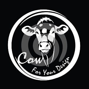 Vector of picture cow head design,Shop sign design ,logo design,Farm Animals,Black and white picture,Line animal,on the black