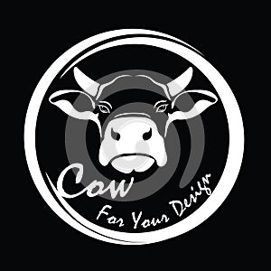 Vector of picture cow head design,Shop sign design ,logo design,Farm Animals,Black and white picture,Line animal,on the black