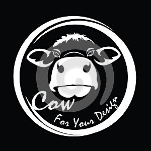 Vector of picture cow head design,Shop sign design ,logo design,Farm Animals,Black and white picture,Line animal,on the black