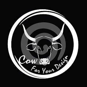 Vector of picture cow head design,Shop sign design ,logo design,Farm Animals,Black and white picture,Line animal,on the black