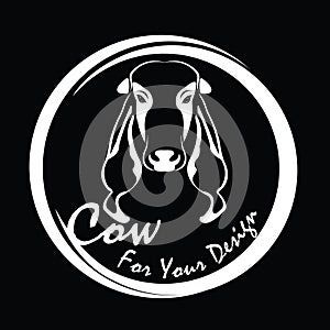 Vector of picture cow head design,Shop sign design ,logo design,Farm Animals,Black and white picture,Line animal,on the black