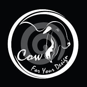 Vector of picture cow head design,Shop sign design ,logo design,Farm Animals,Black and white picture,Line animal,on the black