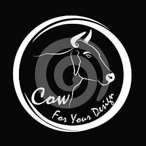 Vector of picture cow head design,Shop sign design ,logo design,Farm Animals,Black and white picture,Line animal,on the black