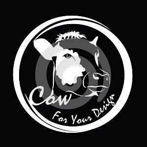 Vector of picture cow head design,Shop sign design ,logo design,Farm Animals,Black and white picture,Line animal,on the black