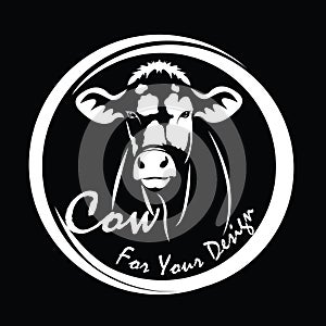 Vector of picture cow head design,Shop sign design ,logo design,Farm Animals,Black and white picture,Line animal,on the black