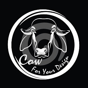 Vector of picture cow head design,Shop sign design ,logo design,Farm Animals,Black and white picture,Line animal,on the black