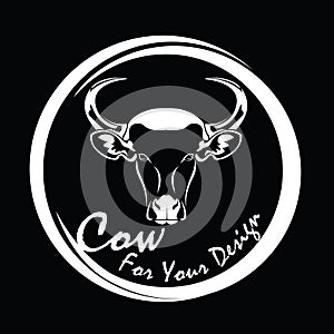 Vector of picture cow head design,Shop sign design ,logo design,Farm Animals,Black and white picture,Line animal,on the black